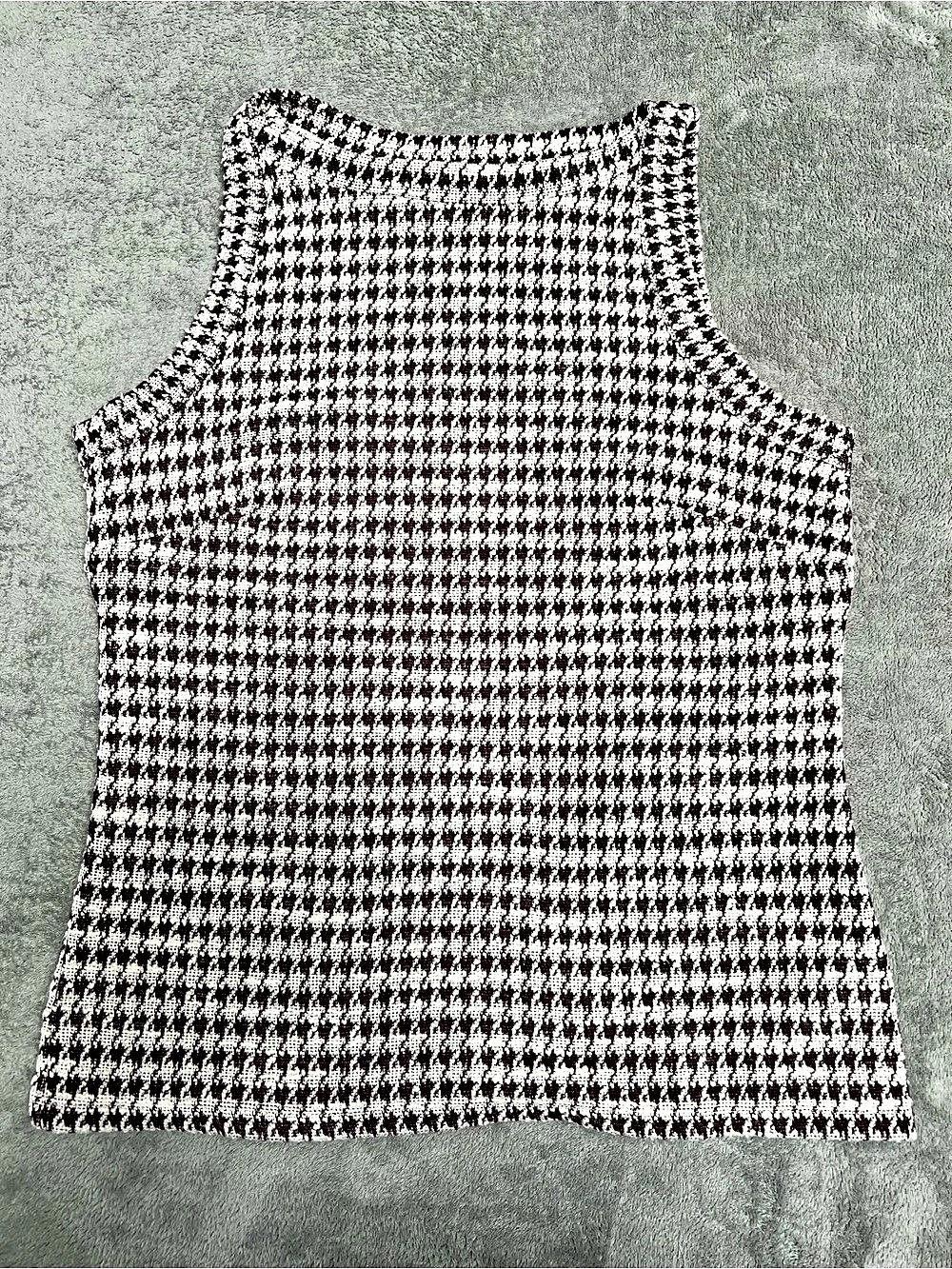 Ann Taylor Houndstooth Boatneck Tank Top in Brown & White Size Medium
